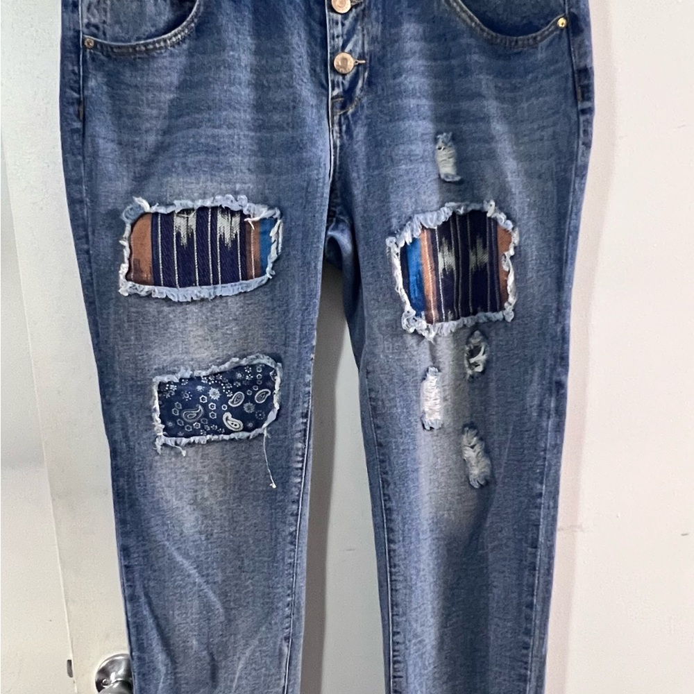 Celebrity Pink Blue Distressed Boyfriend Jeans
